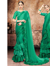 Green Georgette Ruffle Frill Saree